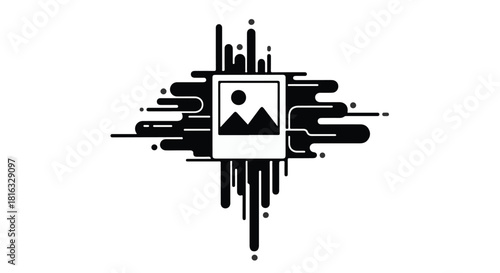 Abstract artistic splash of black ink bursting from a picture frame