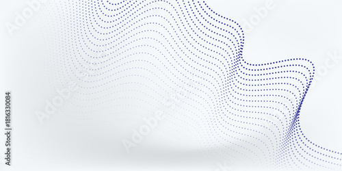 Wave line of flowing particles abstract vector design dotted background, smooth curvy shape dots fluid array. particle art nice