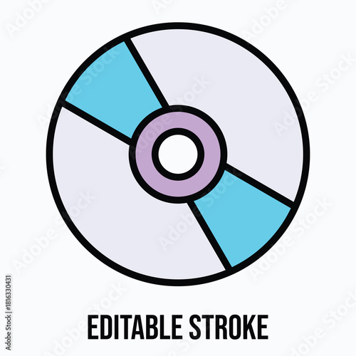 Music Disc Vector Icon Illustration, Lineal Colour Icon