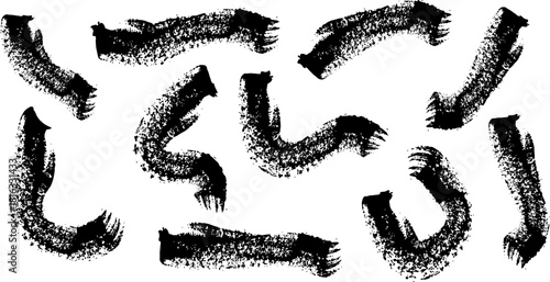 Vector bold brush streaks pack marker ink strokes grunge. Collection of vector paint bold brush strokes, hand drawn thick grunge lines and rectangle shapes modern grunge. Ink brush stroke set, black g