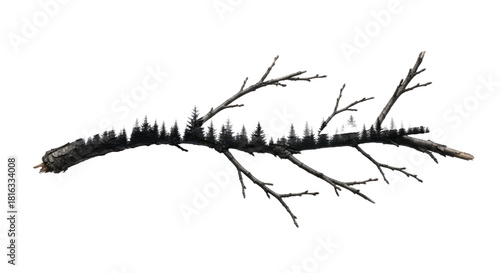 Black and White Tree Branch Illustration for Design.