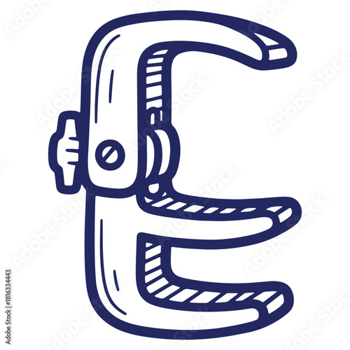 Detailed hand drawn sketch of a clamp or fastener used for various holding applications a versatile tool for woodworking and metalworking projects