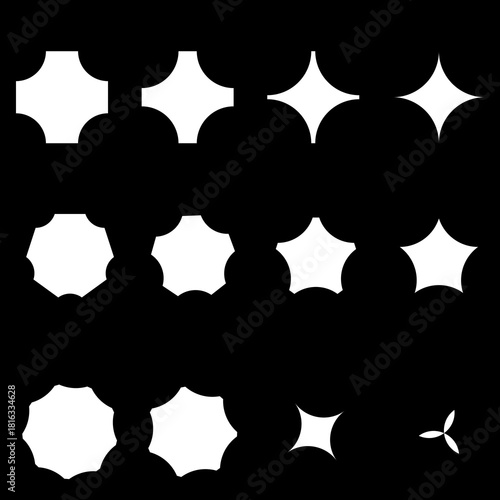 Seamless black and white geometric abstract vector pattern with star and floral elements for texture and decoration design