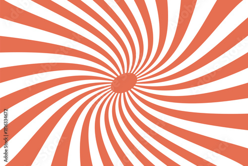 Groovy starburst background with swirling rays in retro 70s psychedelic color scheme. Vector pattern with sunburst design with rainbow effect and trippy circular motion