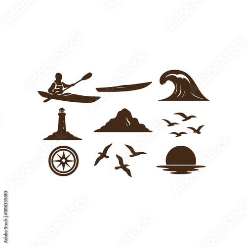 Nautical and coastal themed silhouette icons collection