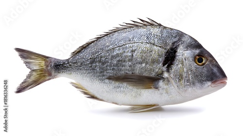 Fresh raw dorado fish or sea bream isolated on a clean white background.