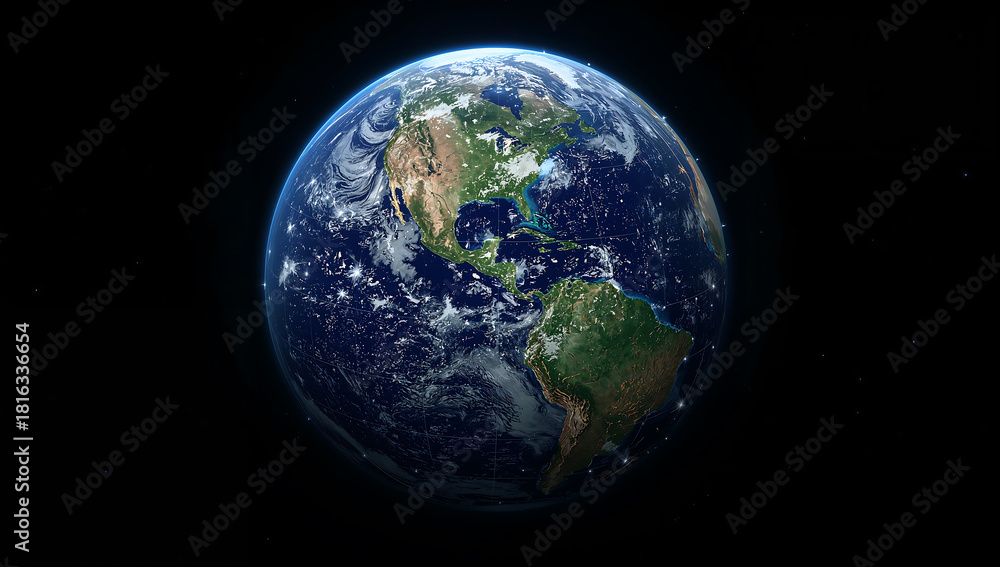 Obraz premium Earth with Digital Grid and Green Growth Network