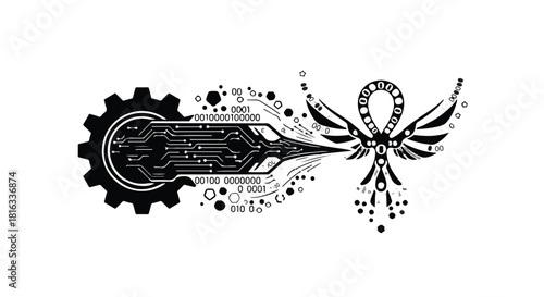 Digital transformation merges mechanical with mystical, symbolizing innovation and rebirth.