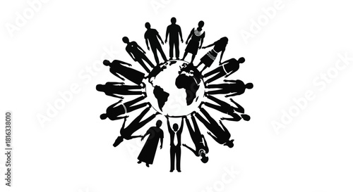 Diverse community united around the globe, symbolizing unity and global connection.
