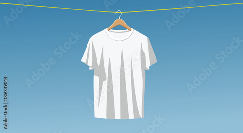 White T-Shirt Hanging on Clothesline