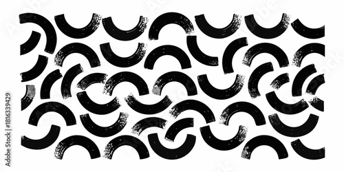 Black grunge arcs pattern on white background for modern design