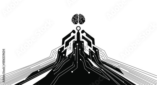 Abstract depiction of a digital brain connected to circuitry, symbolizing artificial intelligence and data flow.