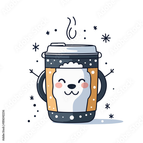 a thermos cup with a little frosty face