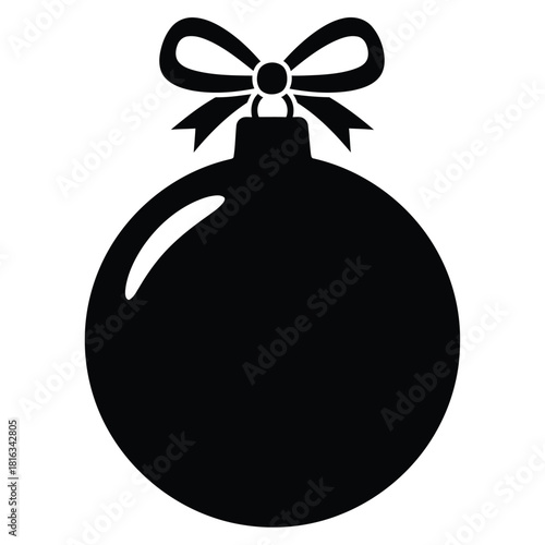 Black Silhouette of a Round Christmas Ornament with a Bow decoration bauble