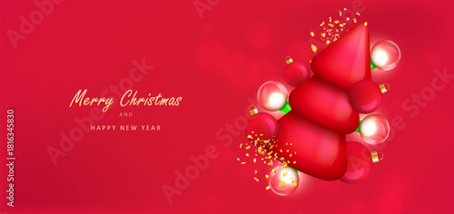 Christmas card, 3d decoration, tree ,ball and lamps