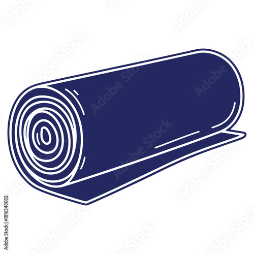 Rolled Yoga Mat Illustration in Blue and White for Fitness and Exercise Related Designs and Healthy Lifestyle Concepts