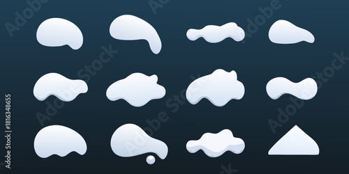 Collection of cartoon snow caps and snowdrift shapes on dark background