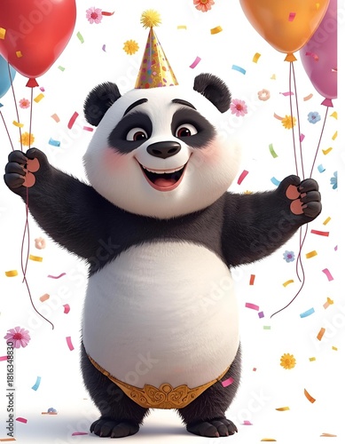Birthday panda with balloons