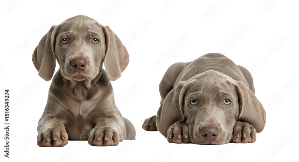 Fototapeta premium Adorable weimaraner puppies resting, creating a warm, fuzzy feeling of companionship and unconditional love
