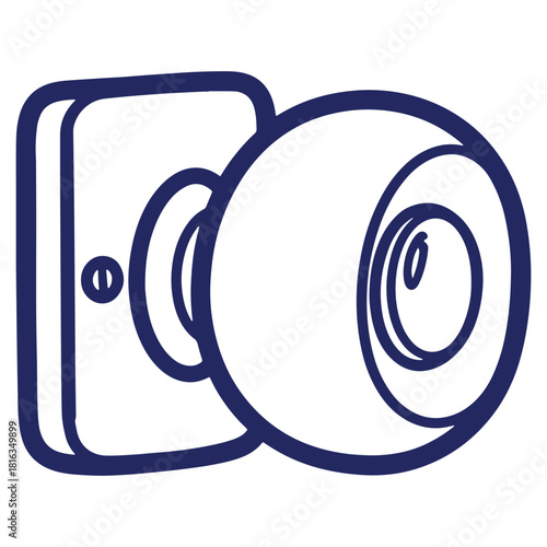 Simple dark blue line drawing of a door knob and plate ideal for design assets and security concepts