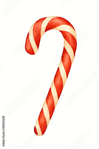 Classic red and white striped candy cane on white background