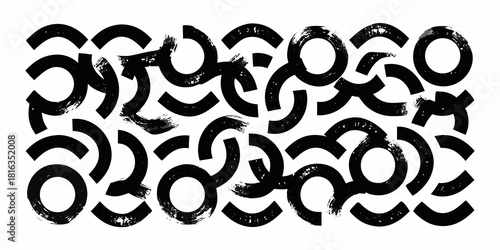 Abstract black and white grunge circle and arc pattern