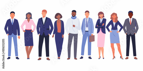 Diverse group of business professionals standing together in a row