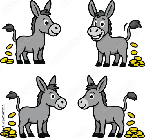 Cartoon Gold Donkey Producing Coins – Goldesel Illustration.