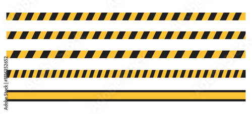 Yellow and Black Warning Tape Vector Set, Isolated on Transparent Background, Seamless Flat Illustrations for Construction, Accident, and Police Safety