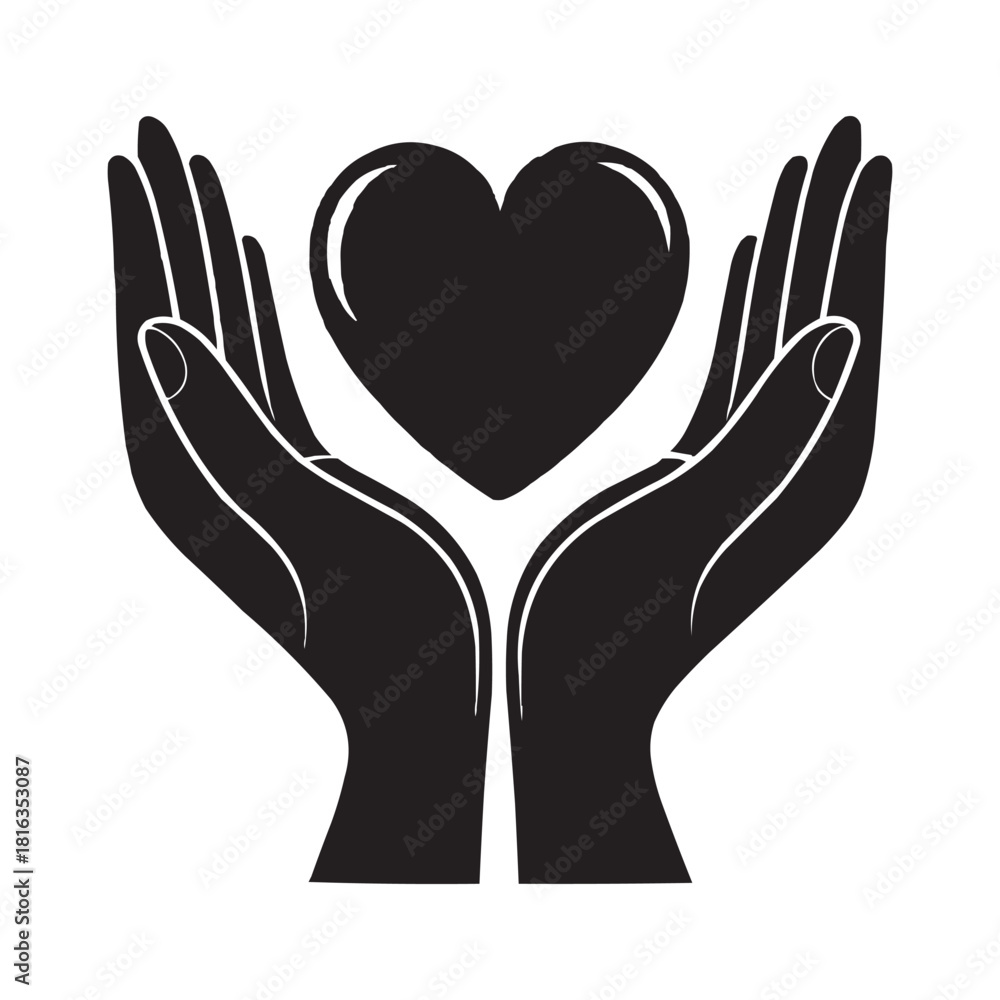 Fototapeta premium Hands Holding Heart Icon – Symbol of Care and Love in Vector Style