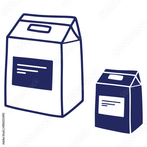 Stylized Illustration of Two Paperboard Cartons with Handles for Milk or Juice Packaging Concept