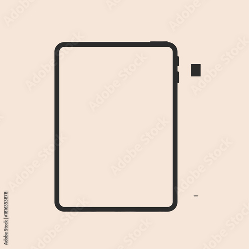 Minimalist line art illustration of a modern digital tablet device on a beige background.