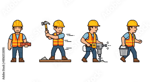 Construction Worker Icons A Set of Illustrations for Building and Repair Projects