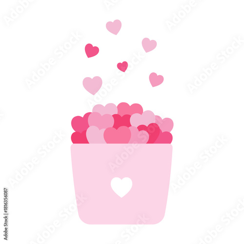 A cup of love with hearts.Love pot, valentine element isolated on white background.Vector graphic illustration icon symbol.