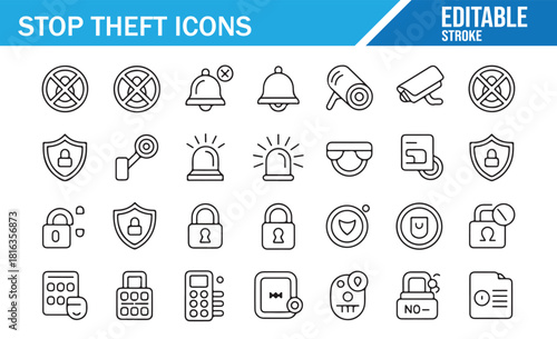 Alarm system and security lock symbol set with editable stroke