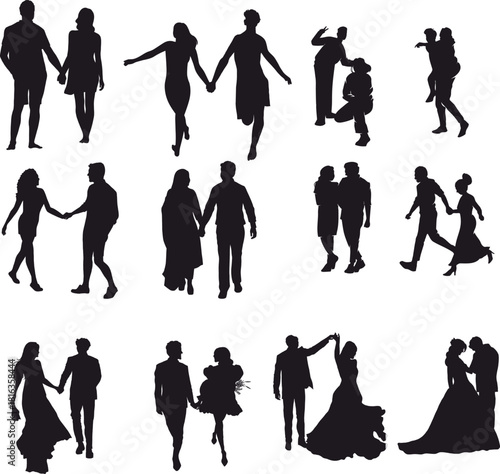 people silhouettes set of couple 
