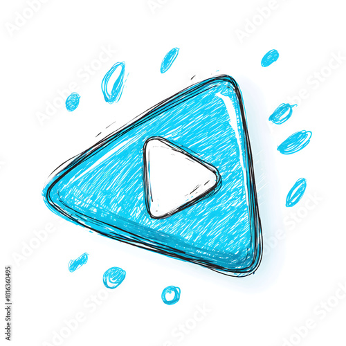 Playful blue play button with hand-drawn style, perfect for adding a creative touch to your multimedia projects and social media content online now