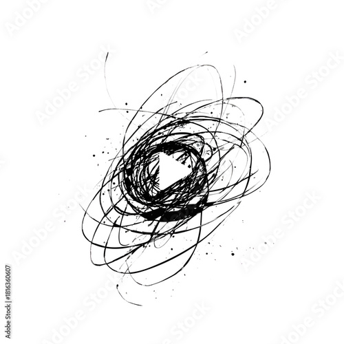 Dynamic abstract scribble art with play button for creative multimedia projects, perfect for expressing energy and motion in modern designs, websites and videos