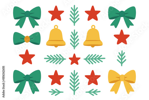 Festive Christmas holiday design elements set with bows stars bells and fir branches
