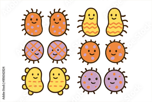 Adorable colorful smiling microbes and pathogens collection for science and health design