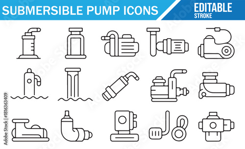 Mechanical pump device symbols in minimal line style