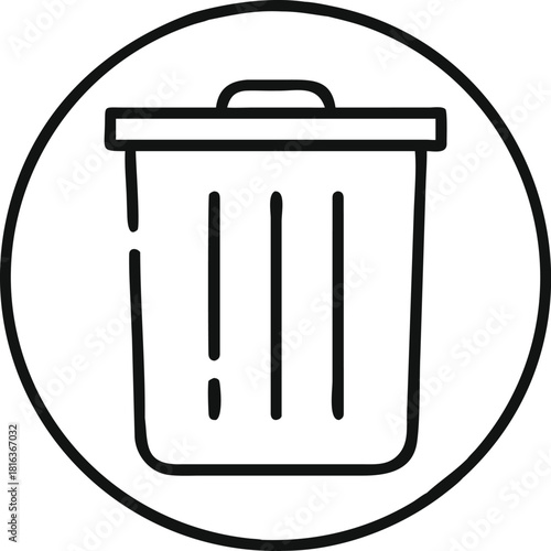 Simple trash can icon outline in a circle