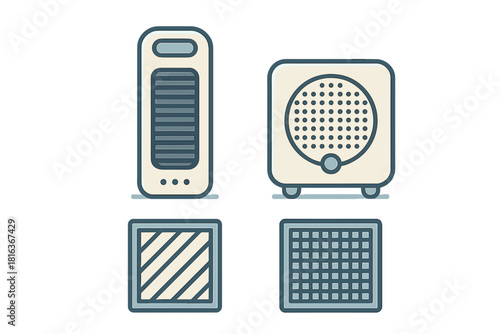 Modern household air purification and ventilation devices with various filter types