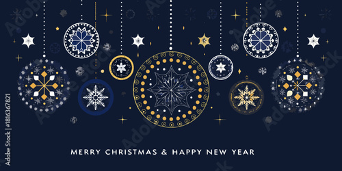 Elegant christmas and new year ornament background in navy and gold