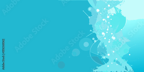 Abstract turquoise background with geometric shapes and splatter design