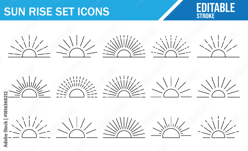 Obraz premium Radiant sun outline symbols for dawn and dusk designs
