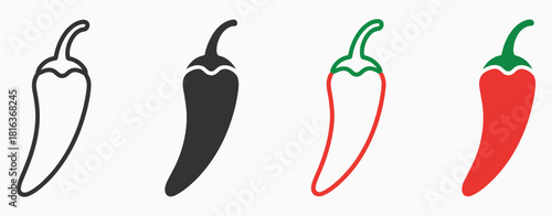 Hot Chili Paper Icon Set Vector Illustration, Flat Design of Spicy Pepper for Food, Cooking, and Culinary Projects
