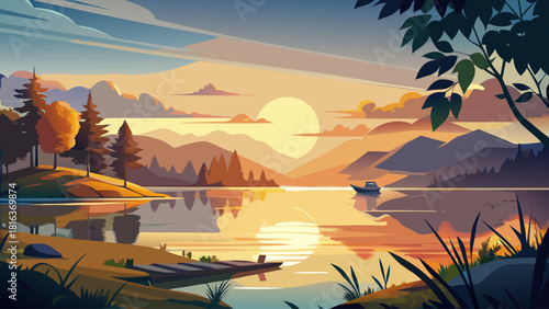 Very beautiful lakeside sunrise in Ohio, with soft golden light illuminating calm water, gentle ripples reflecting warm colors, and a peaceful natural atmosphere perfect for serene landscape themes.