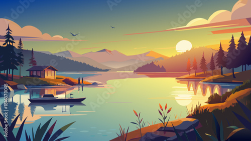 Very beautiful lakeside sunrise in Ohio, with soft golden light illuminating calm water, gentle ripples reflecting warm colors, and a peaceful natural atmosphere perfect for serene landscape themes.