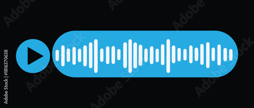 Voice message speech bubble on black background. audio wave graph element for app design.